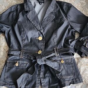 Vintage Tie Front 3/4 Sleeves Two Button Jacket With Collar Sleeve Detail Sz 14
